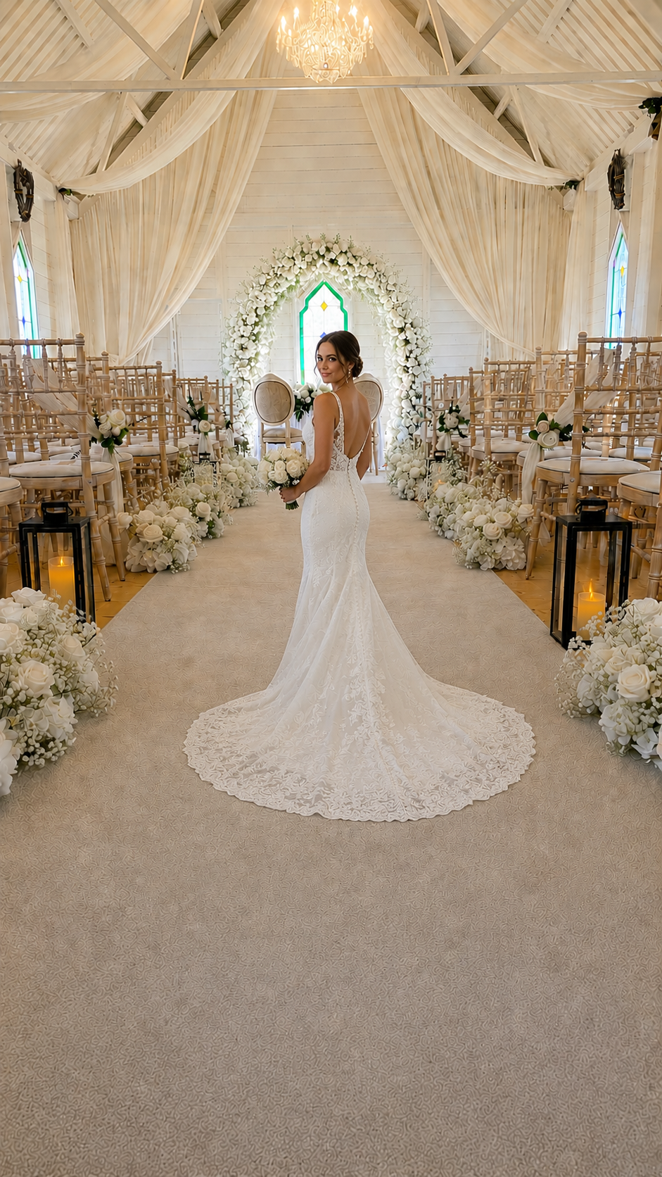 Wedding Venue Design & Customization Ireland Elegant wedding ceremony venue with blossom trees and chiavari chairs styled by Wedding Event Styling Ireland